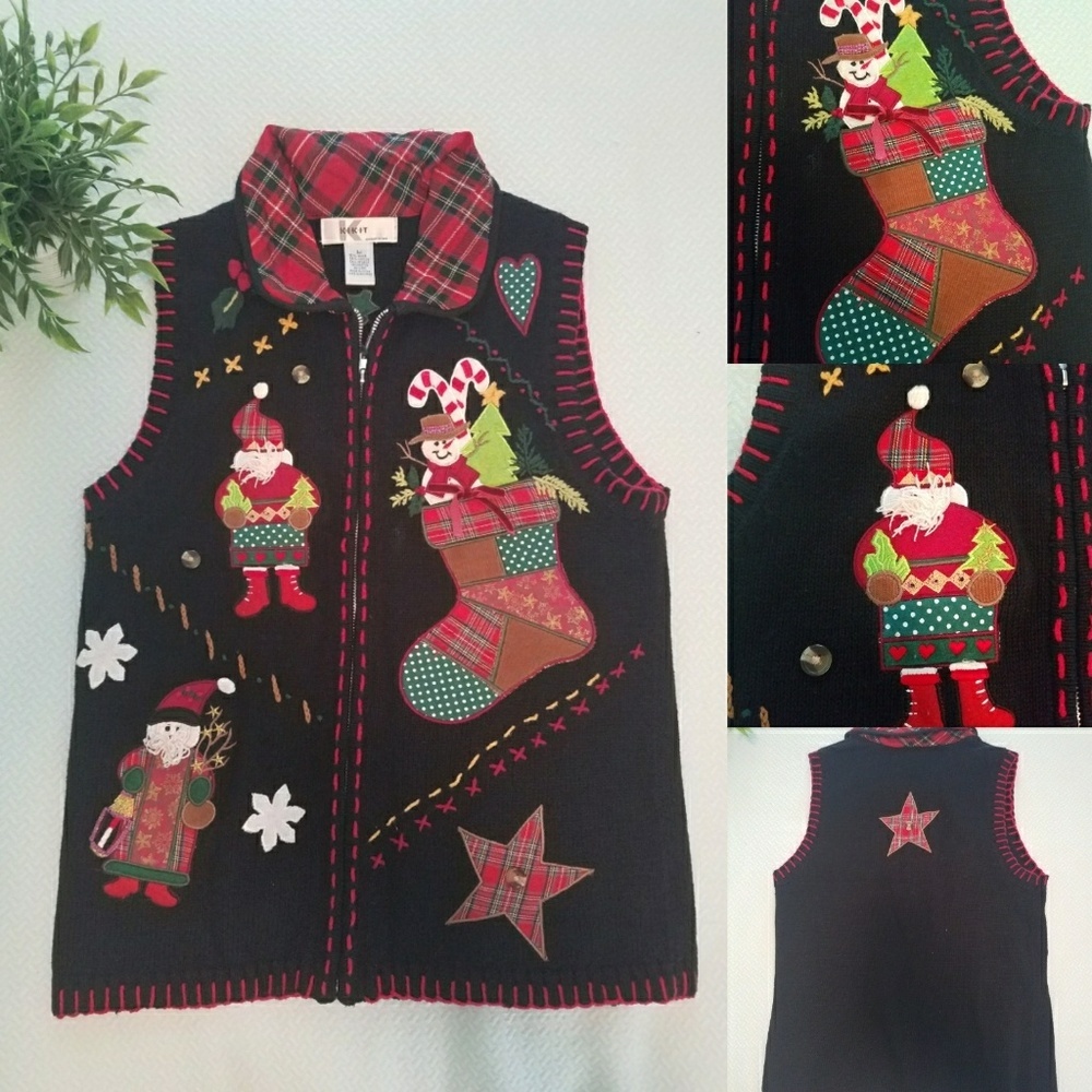 Vintage 1980s ugly Christmas sweater zip vest